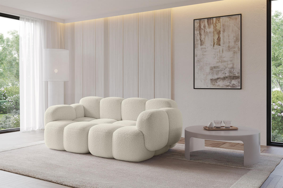 2-SITZER modulares Sofa Miko-S1 214x118x75 cm Beige Bouclé - Sandfarben/Schwarz, Holzwerkstoff/Kunststoff (214/75/118cm) - ALTDECOR