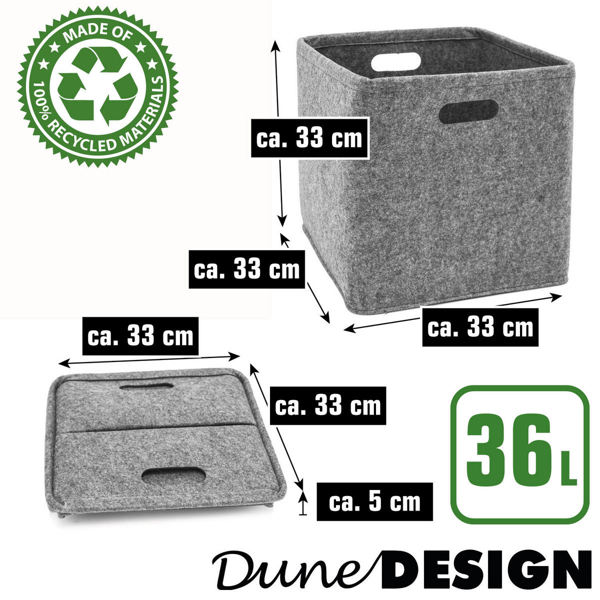 AUFBEWAHRUNGKORB FILZ 33/33 , grau - Grau, Kunststoff (33/33/33cm) - Dunedesign