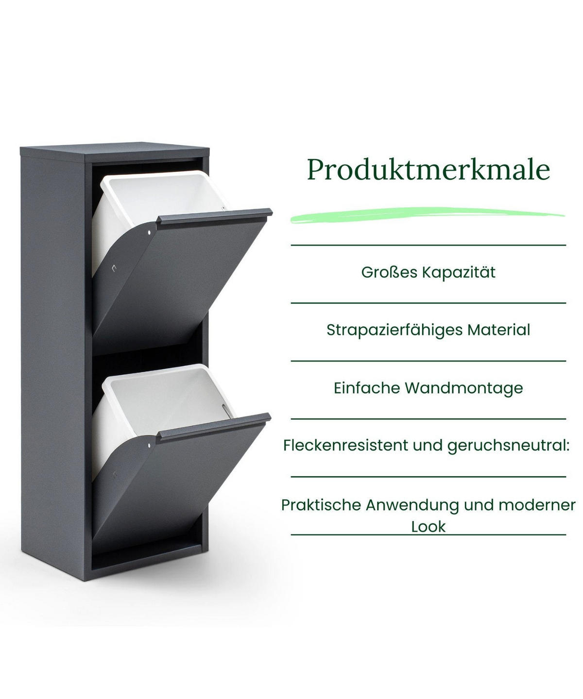 MÜLLEIMER 2 Fach Anthrazit Mülltrennsystem aus Metall - Anthrazit, Metall (33/92/25cm) - Gowoll