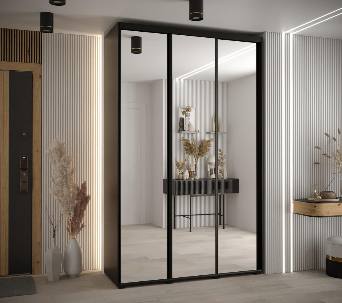 SCHWEBETÜRENSCHRANK 235,2/160/60 3-türig - Schwarz, Holz/Metall (160/235/60cm) - Abiks Möbel