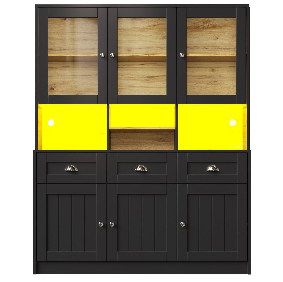 DONJI kuhinjski element, 140/40/175 cm, MDF crni, s LED rasvjetom i podesivim policama - crna, drvni materijal (140/175/40cm) - BEAOK