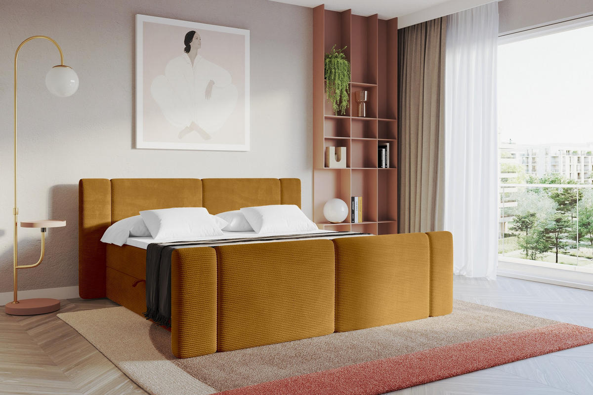 BOXBETT mit Matratze H3 - EVON Zanozek - 120x200 cm Senfgelb - Dunkelgelb, Holzwerkstoff (120/200cm) - ALTDECOR