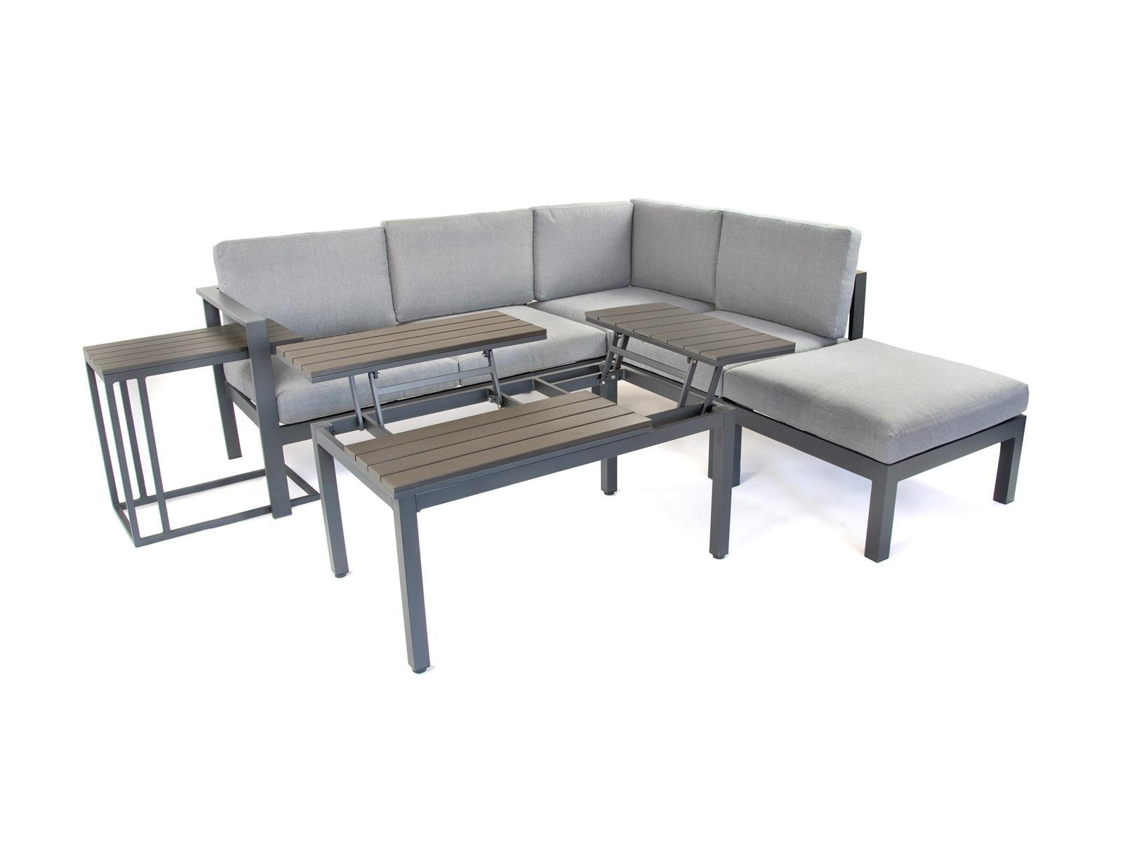 LOUNGE-SET Braga Grau 5-Sitzer mit höhenverstellbarem Tisch - Grau, Kunststoff - bellavista - Home & Garden