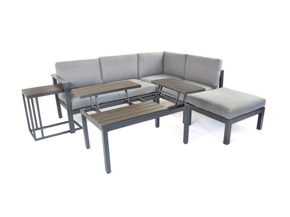 GARTENLOUNGE-SET Braga Grau Aluminium höhenverstellbarer Tisch für 5 Personen - Grau, Kunststoff - bellavista - Home & Garden