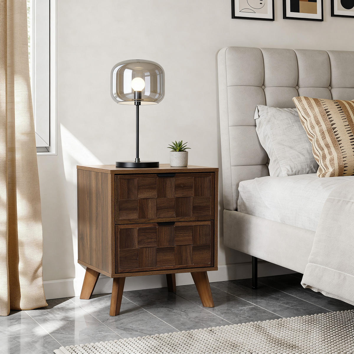 NACHTTISCH mit 2 Schubladen | B47 x T40 x H57 cm - Walnussfarben, Holzwerkstoff (47/57/40cm) - Hometopia