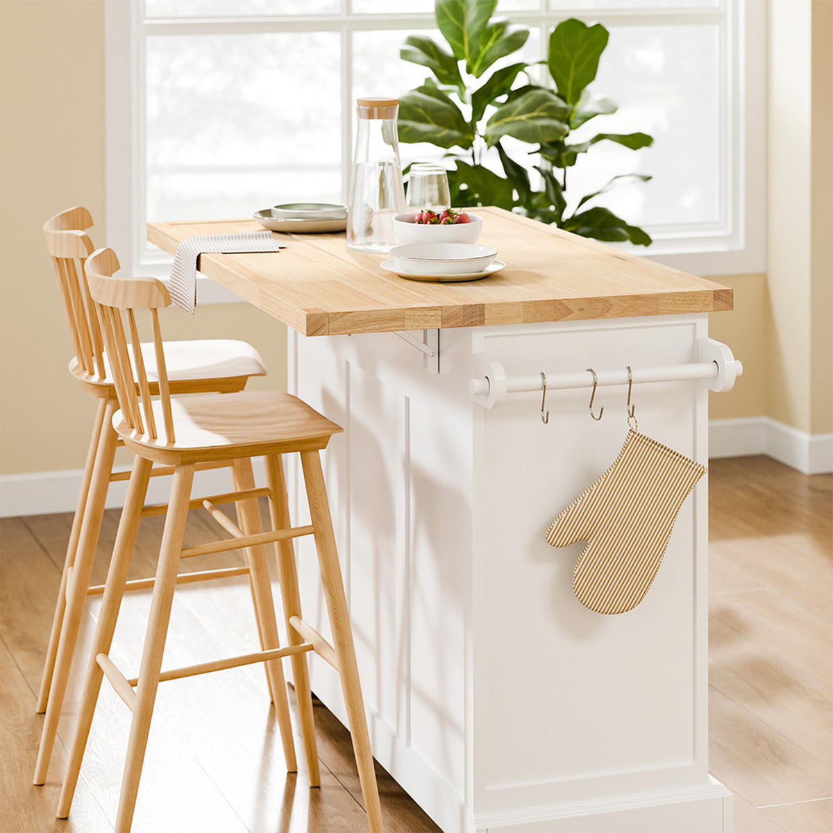 KÜCHENINSEL mit 2 Schubladen Weiß 115x71x92cm Modern - Weiß, Holzwerkstoff (71/92/115cm) - SoBuy