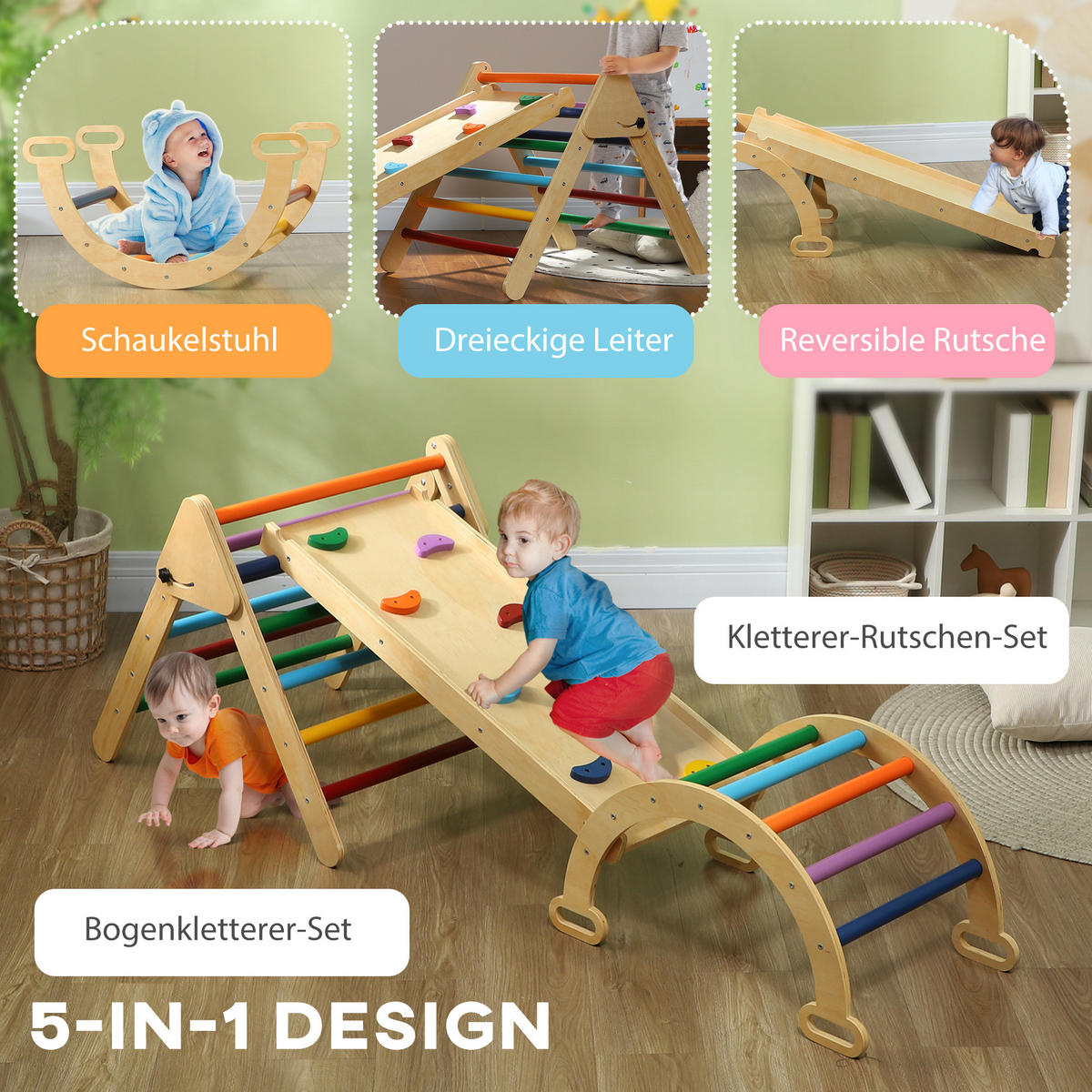 KLETTERGERÜST - Multicolor, Holzwerkstoff (64.5/63/178cm) - AIYAPLAY