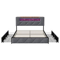 POLSTERBETT 140x200 cm - Doppelbett mit Stauraumkopfteil - 4 Schubladen und LED-Beleuchtung - ohne Matratze - Grau - Grau, Textil (140/200cm) - DELFA