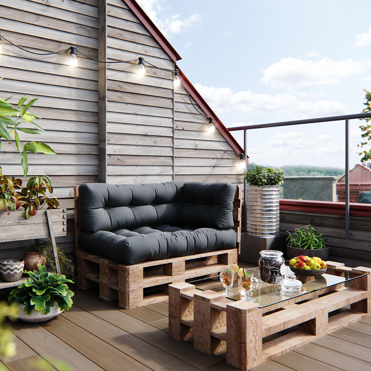 PALETTENKISSEN SET Flocken Anthrazit 120 x 80 cm 3 Teile - Anthrazit, Textil (120/80/15cm) - Vicco