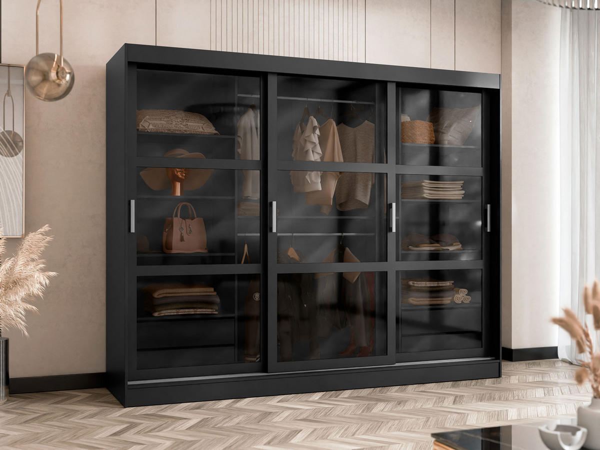 KLEIDERSCHRANK Norlio 250 - Silberfarben/Schwarz, Holzwerkstoff/Kunststoff (250/203/65cm) - MIRJAN24