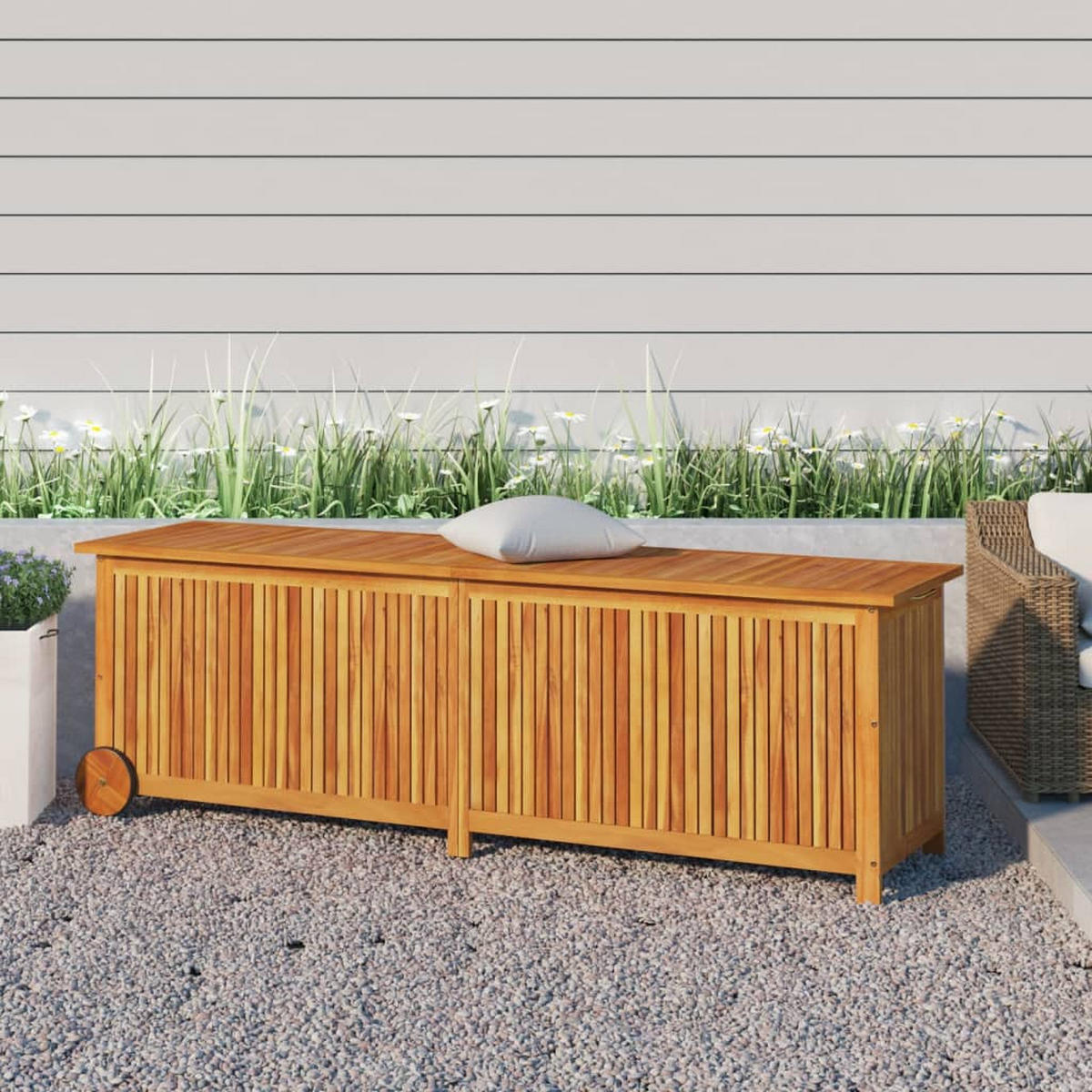 GARTENTRUHE mit Rollen 150x50x58 cm Massivholz Akazie - Braun, Holz (150/58/50cm) - furnicato