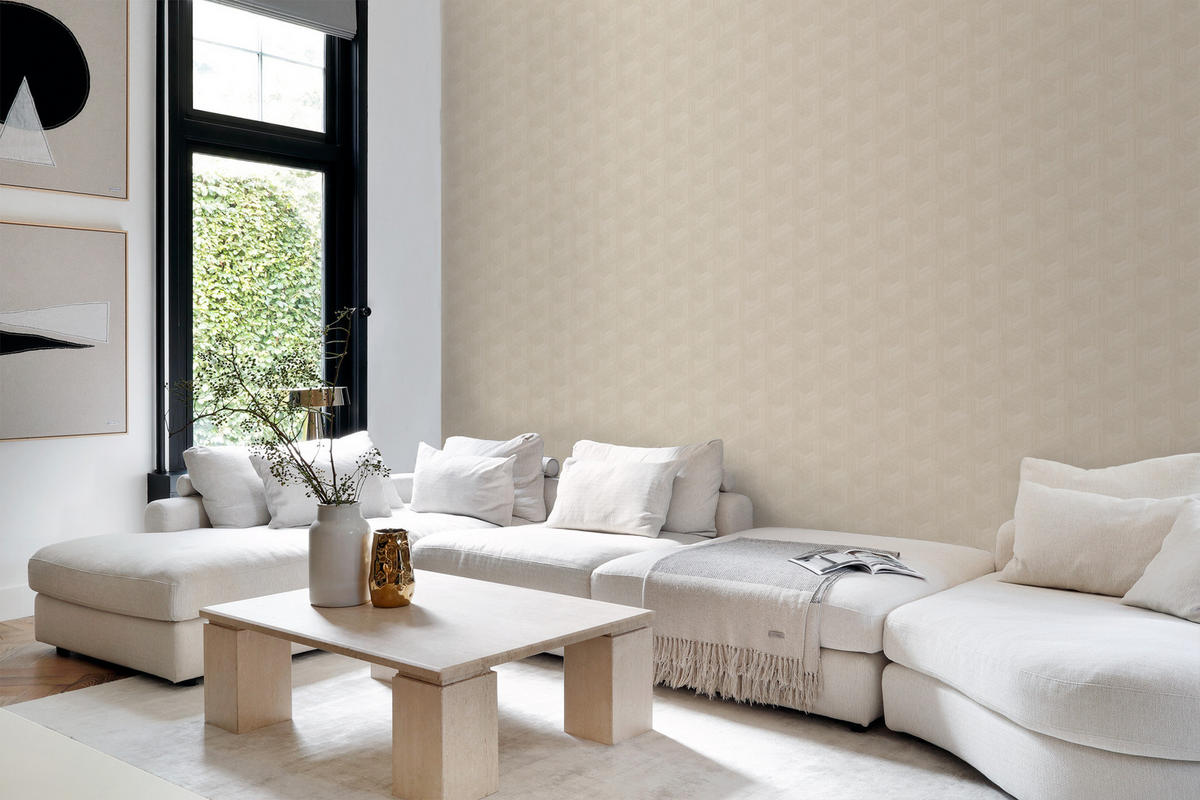 TAPETE 3D-Muster 50 x 900 cm - Beige, Papier (50/900cm) - Origin Wallcoverings