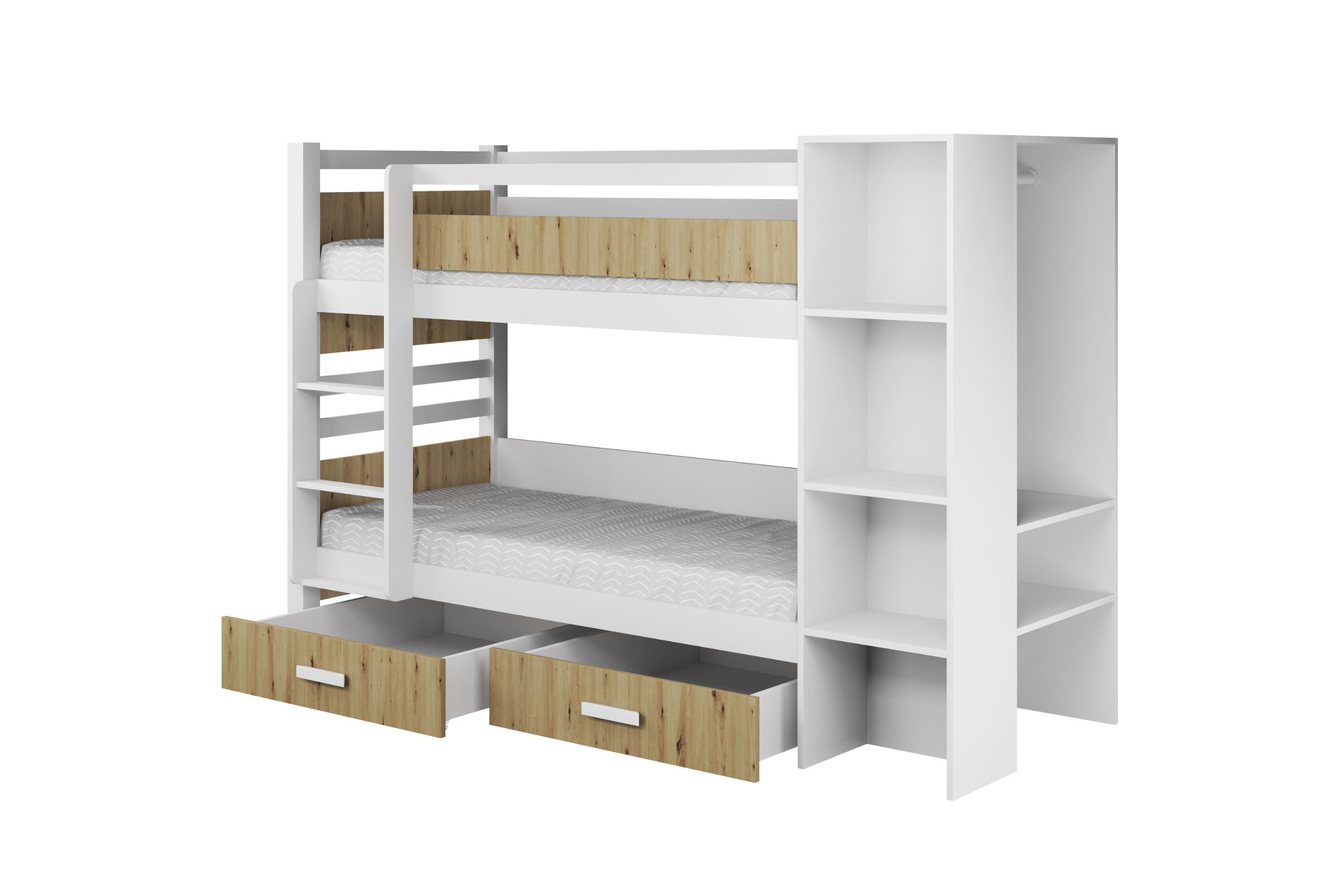 ETAGENBETT AGNES 90/200 Weiß/Eiche Artisan links - Eichefarben/Weiß, Holzwerkstoff/Textil (90/200cm) - Deine Möbel 24