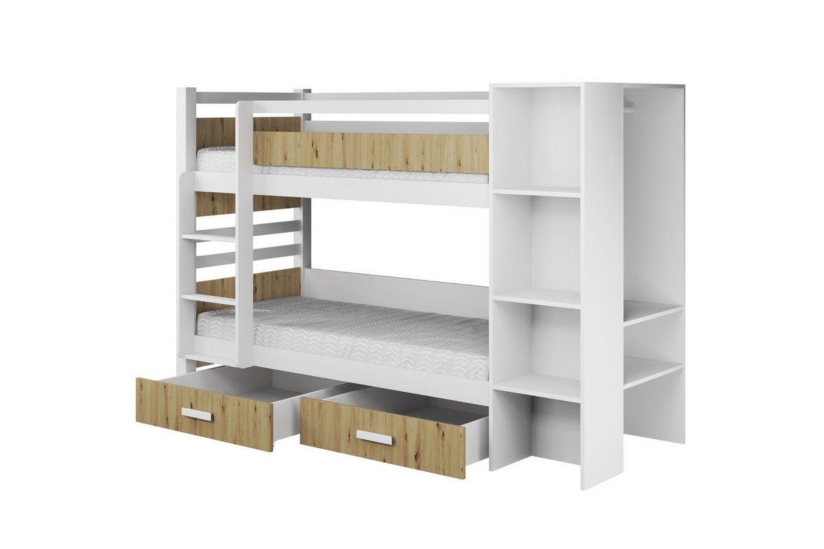 ETAGENBETT AGNES 90/200 Weiß/Eiche Artisan links - Eichefarben/Weiß, Holzwerkstoff/Textil (90/200cm) - Deine Möbel 24