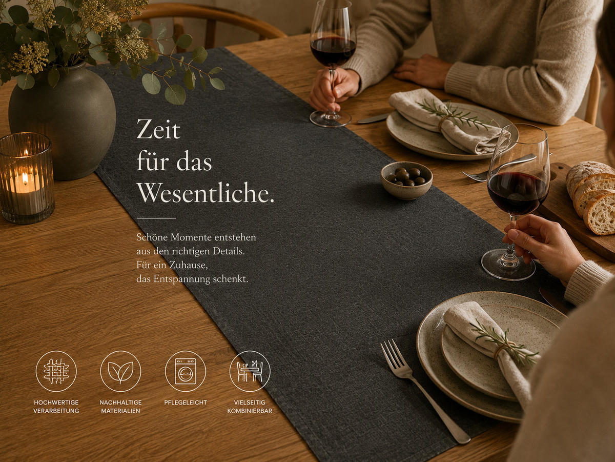 TISCHLÄUFER 33/160 cm Anthrazit Leinenoptik - Anthrazit, Textil (33/160cm) - TiborTex