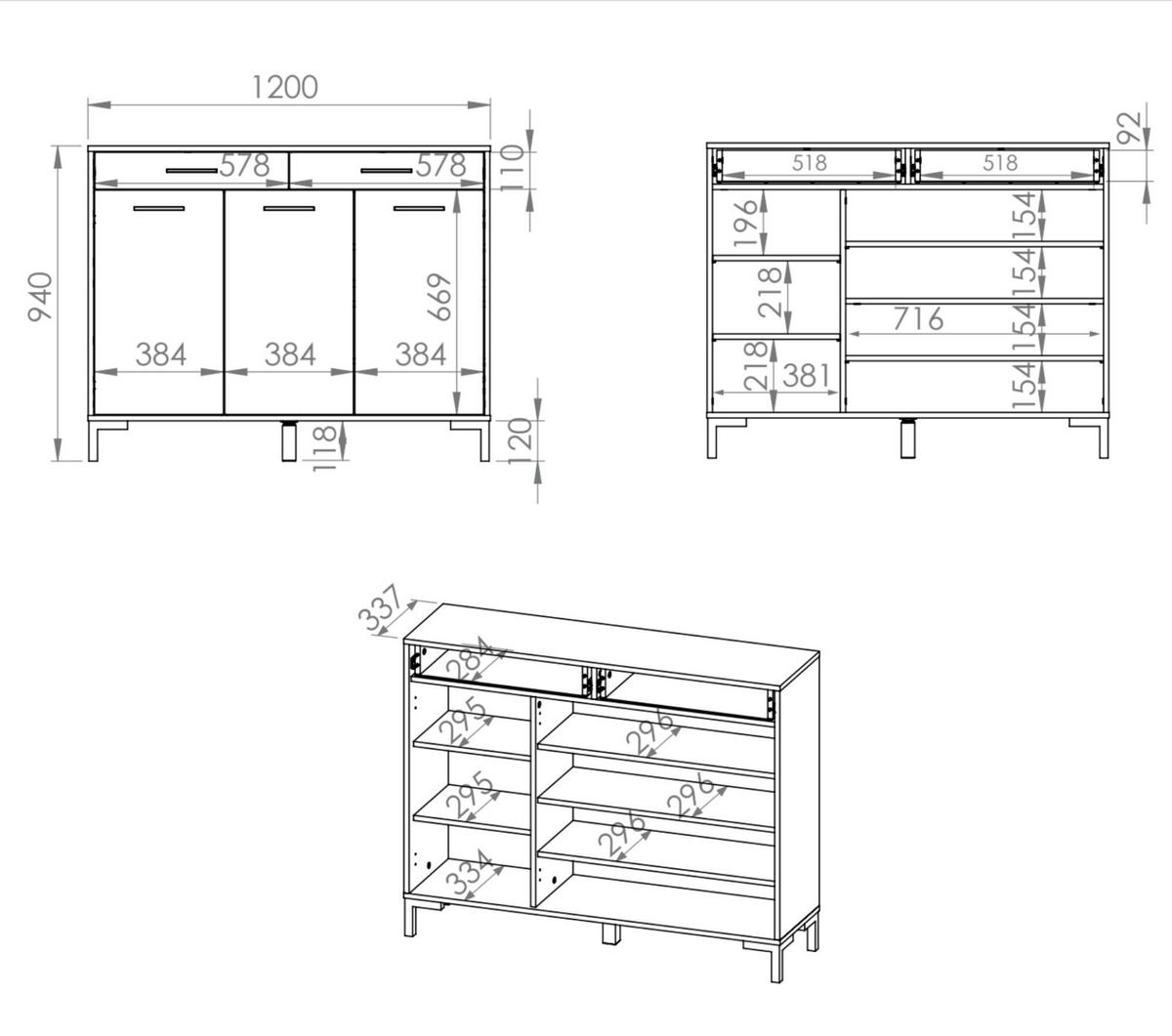 SIDEBOARD NEVIO Beige 120x34x94 cm - Beige, Holzwerkstoff (120/94/34cm) - FURNLUX