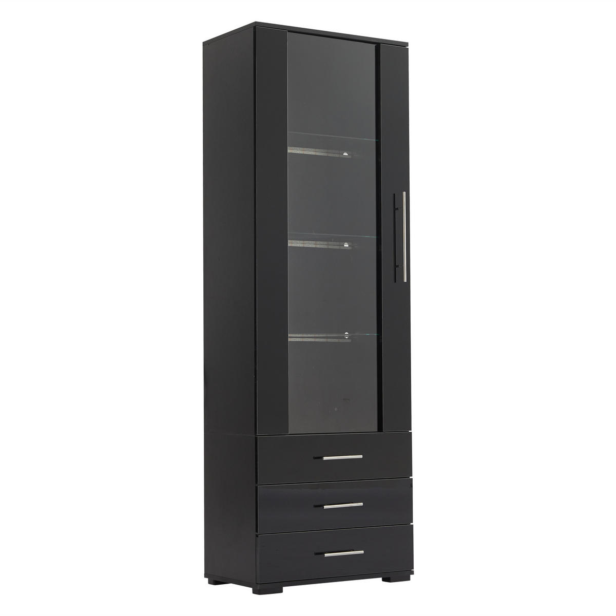 VITRINE aus MDF 60x35x180 cm Schwarz mit LED-Beleuchtung, Acryltür und 3 Schubladen - Schwarz, Holzwerkstoff (60/180/35cm) - Modfu