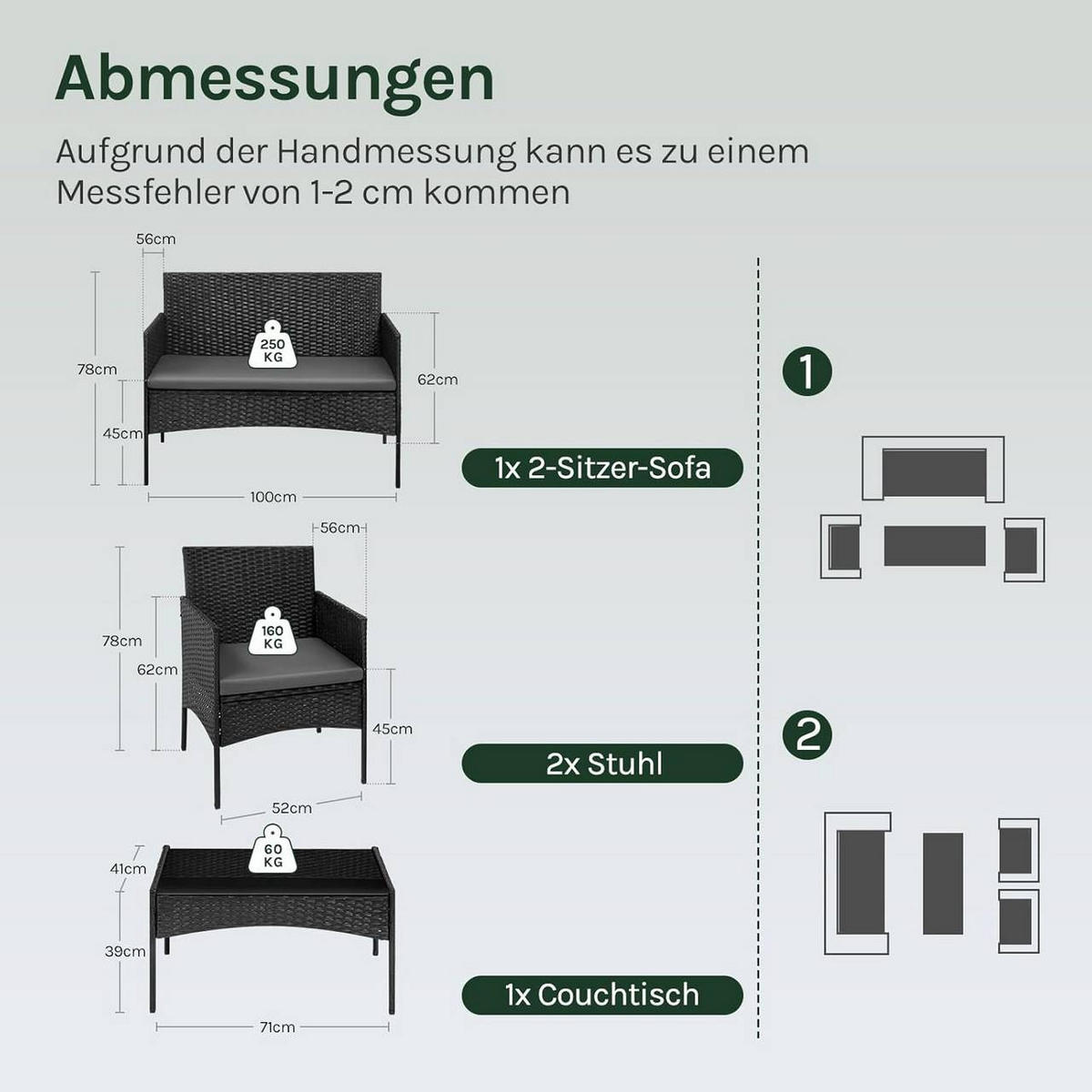 GARTENMÖBEL-SET Sicherheitsglas, Schwarz - Schwarz, Glas/Kunststoff - Woltu