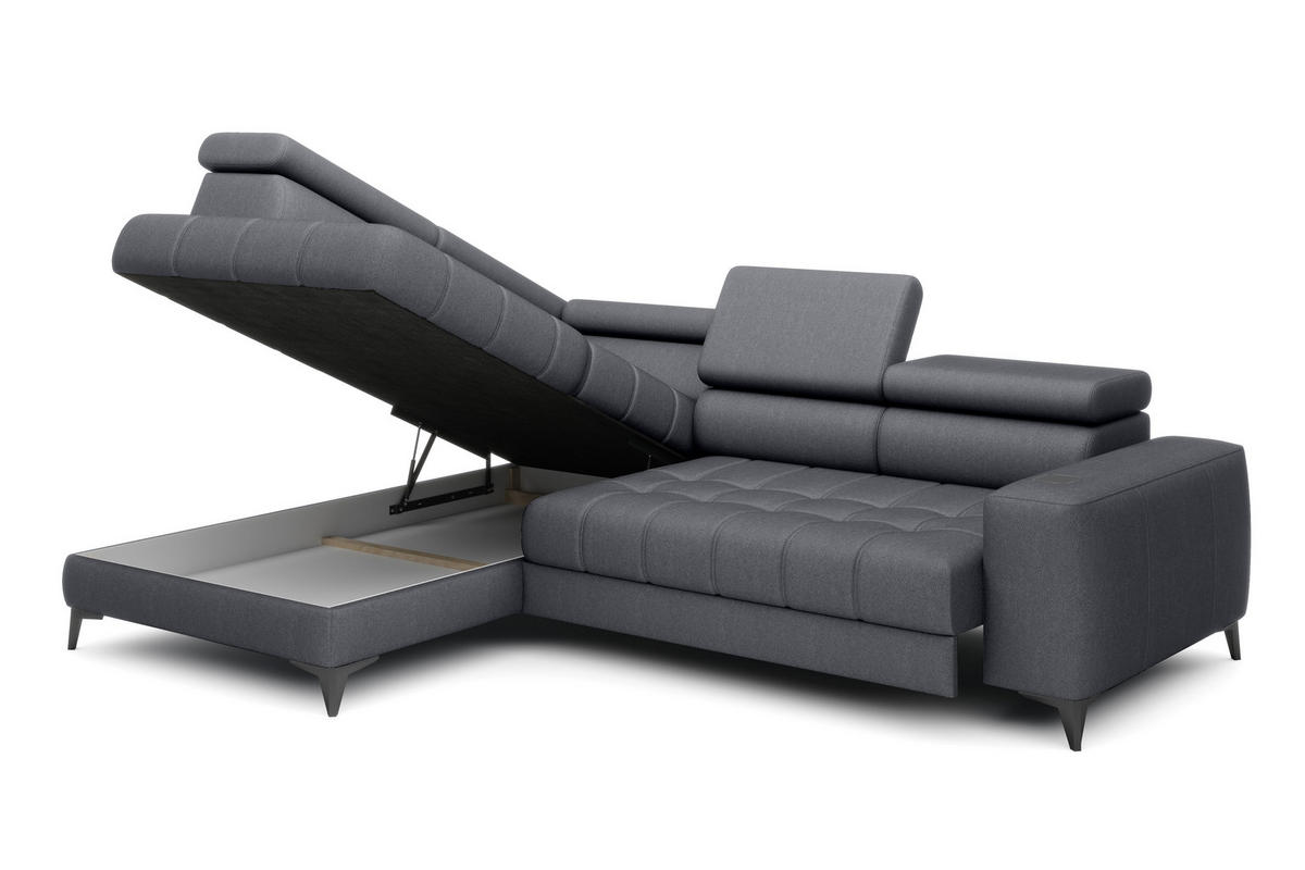 ECKSOFA BAGGIO Letto Stoff, Schlaffunktion, Bettkasten, Sitztiefe, Kopfstützen 280x196cm – Links – Dunkelgrau - Dunkelgrau, Holz/Textil (196/280cm) - DomoHome