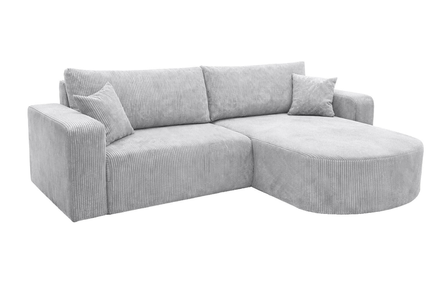 ECKSOFA Mit Schlaffunktion, Cordstoff Poso, Hellgrau, Rechts, ROUND ONE - Hellgrau, Holz (244/175cm) - Kaiser Möbel