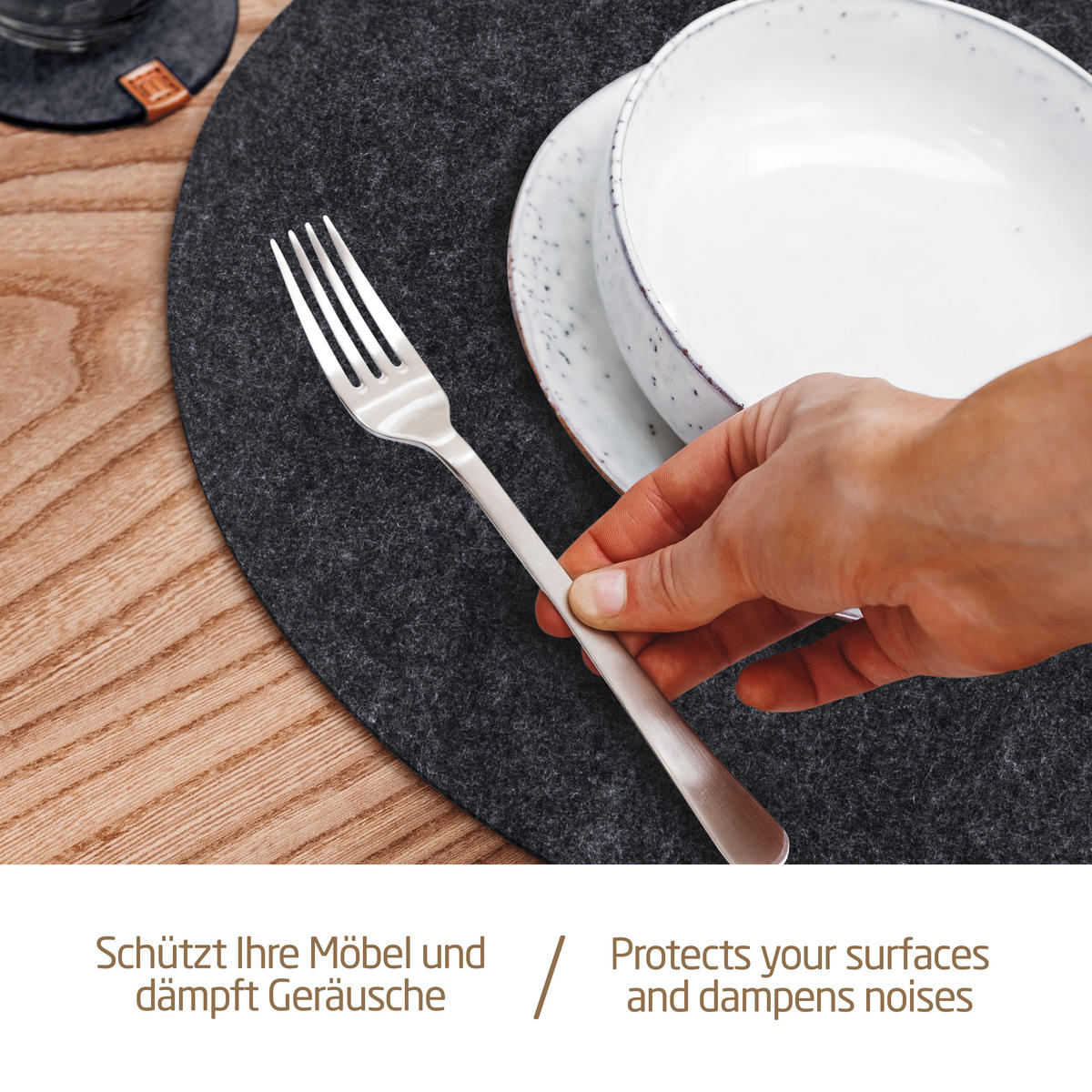 TISCHSETS Glasuntersetzer 12er-Set - Dunkelgrau, Textil (37cm) - Miqio Design