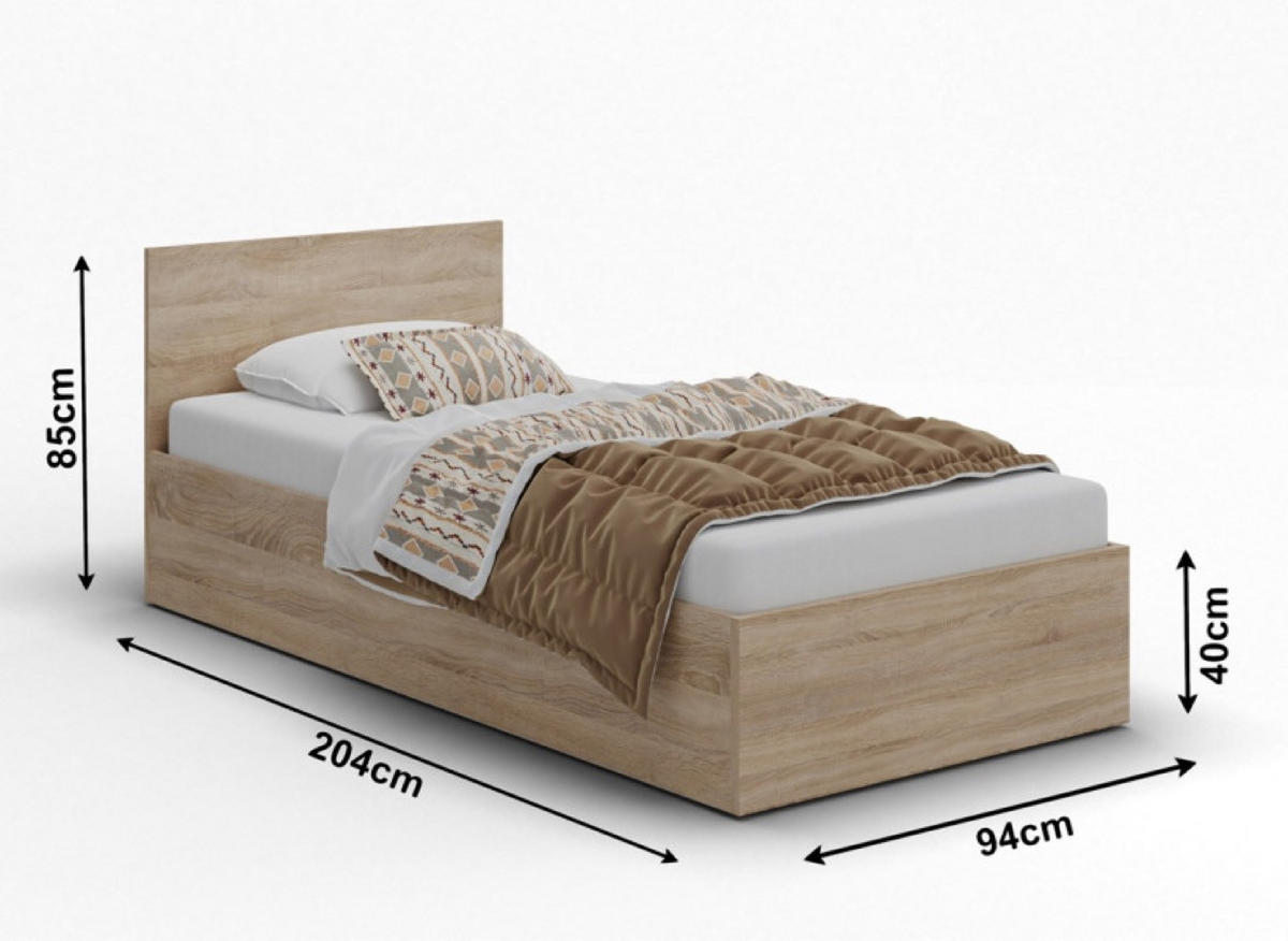 BETT Sonoma Eiche ALDO 90x200 cm Mit Bettkasten 94x200x45 cm - Beige, Textil (90/200cm) - Sepro Meble