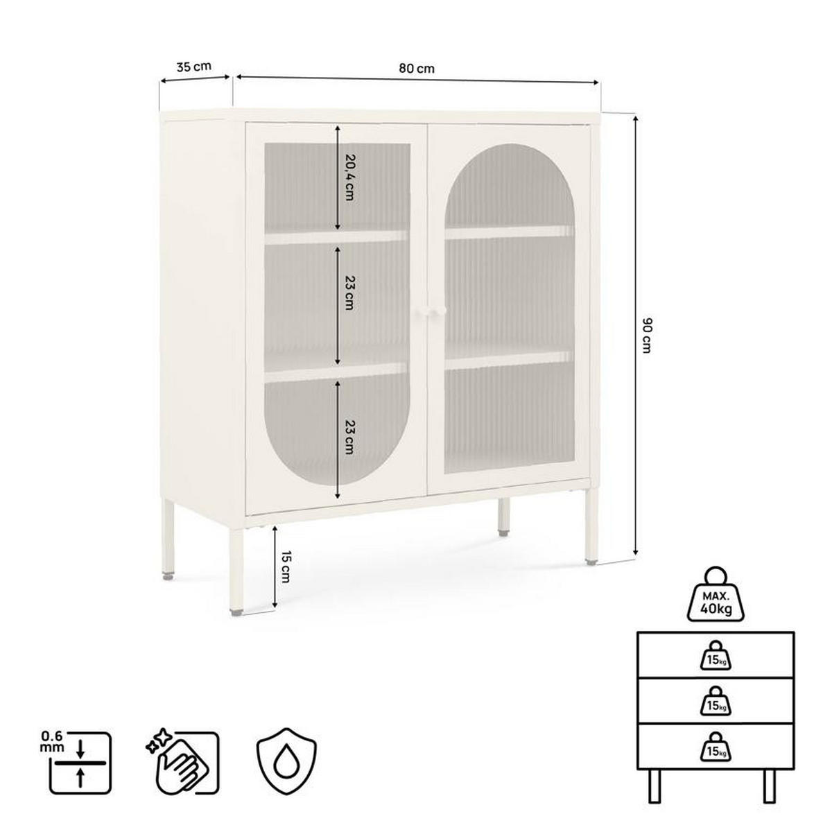 KURT Sideboard aus Metall im Industriestil mit 2 Türen, beigefarbenes Riffelglas, 80 cm - Beige, Metall (80/90/35cm) - Sicaan