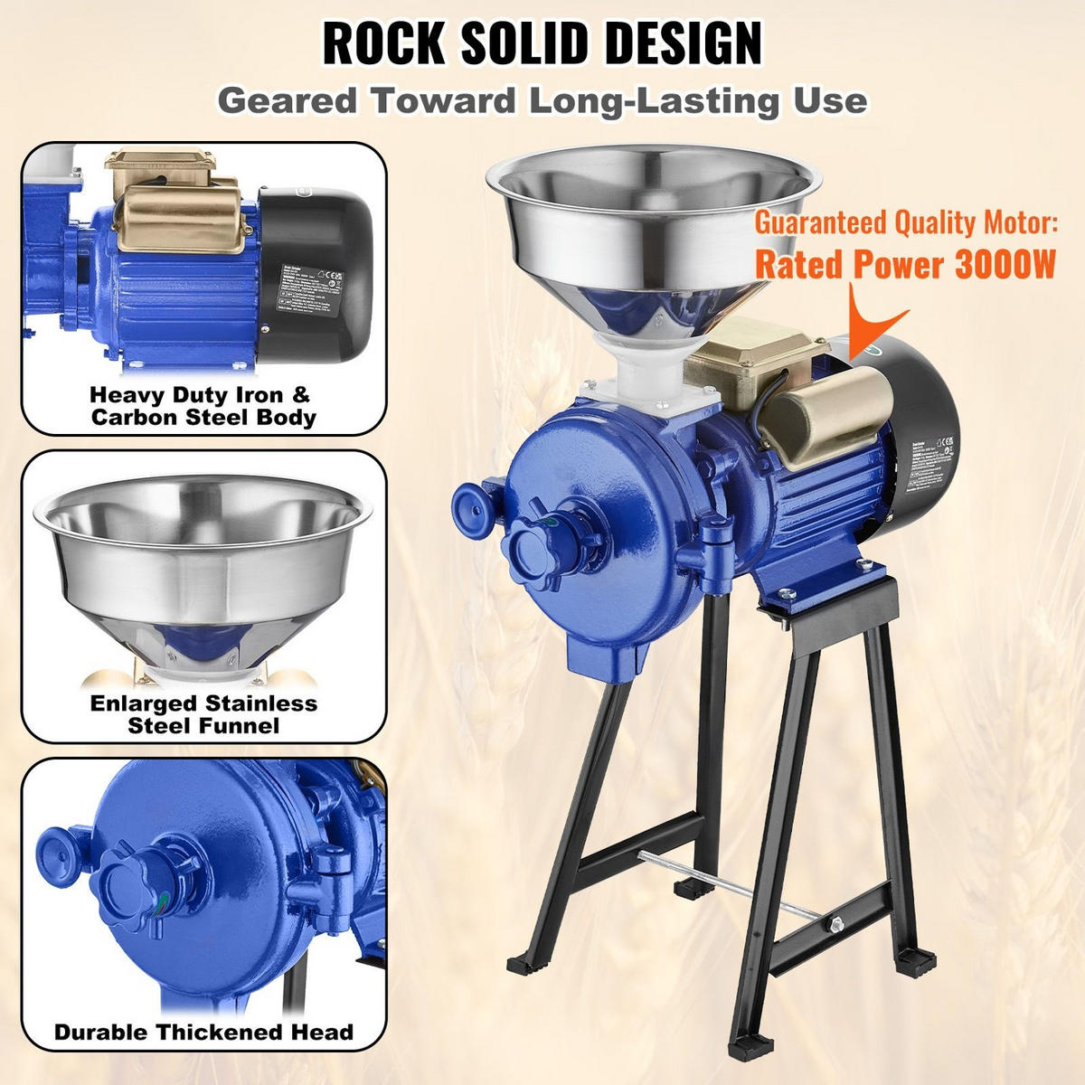GETREIDEMUHLE Elektrische 3000W, gewerbliche Maismühle - Silberfarben, Metall (32/33.02/75cm) - Rolipo