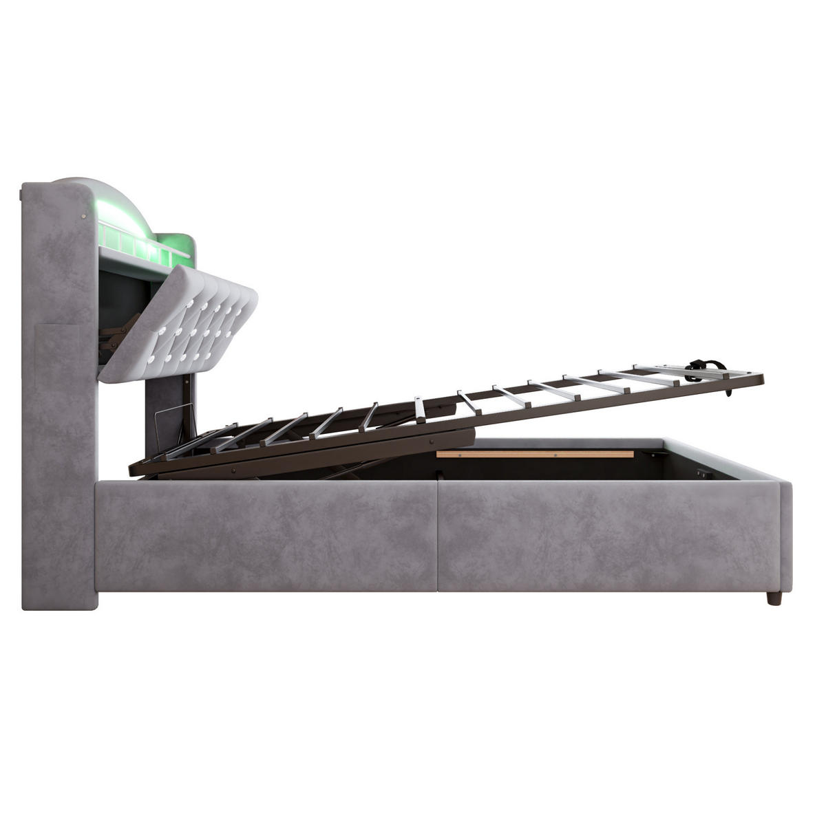 KINDERBETT mit Stauraum 90x200 cm Samt Grau mit LED und USB - Grau, Metall (90/200cm) - Meubliv