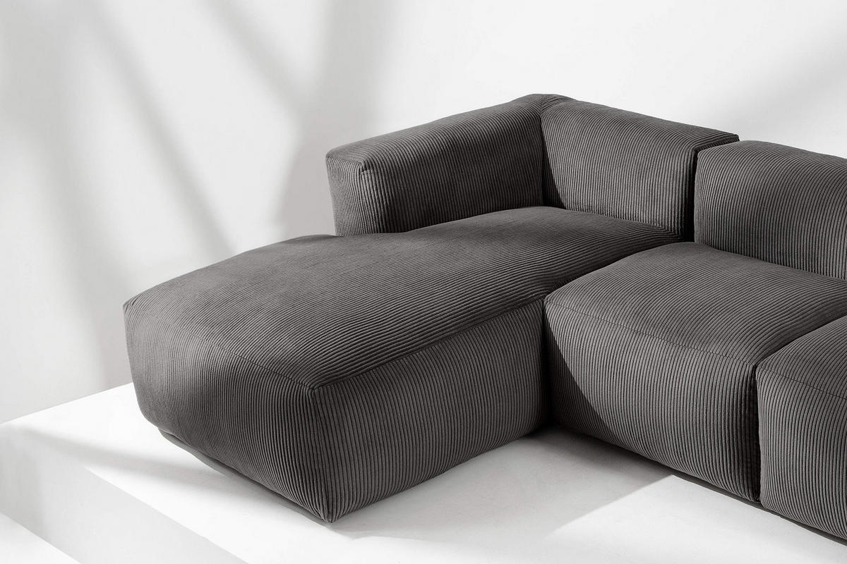 ECKMODULSOFA-LINKS BUFFO mit extrem weicher und bequemer Sitzfläche, Kordstoff, grau - Grau, Textil (297/180cm) - KONSIMO®