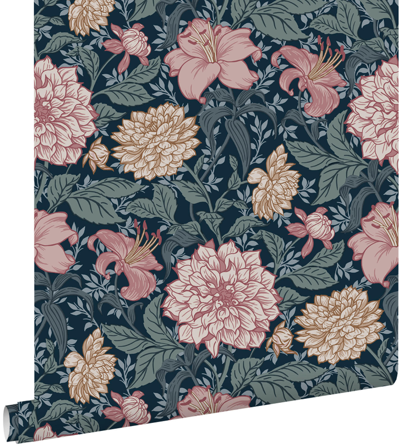 TAPETE Blumenmuster 53 cm x 10.05 m - Blau, Papier (53/1000cm) - ESTAhome