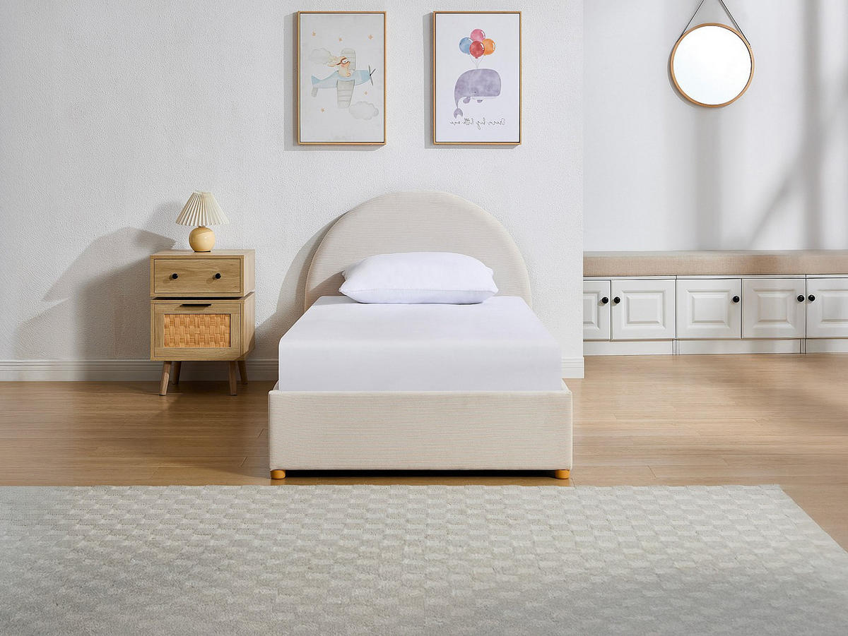 BETT mit Bettkasten - 1 Person - Stoff, Samt - Beige - Beige, Textil (90/190cm) - Vente-Unique