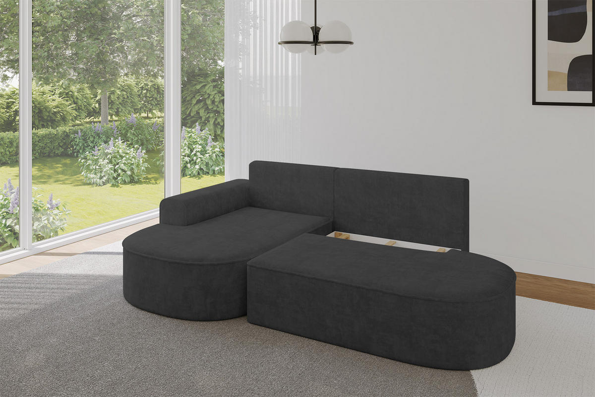 ECKSOFA mit Schlaffunktion und Bettkasten Ottomane Links MARI-L1-S - 283x167x85 cm Dunkelgrau Velours - Dunkelgrau/Schwarz, Holzwerkstoff/Kunststoff (283/167cm) - ALTDECOR