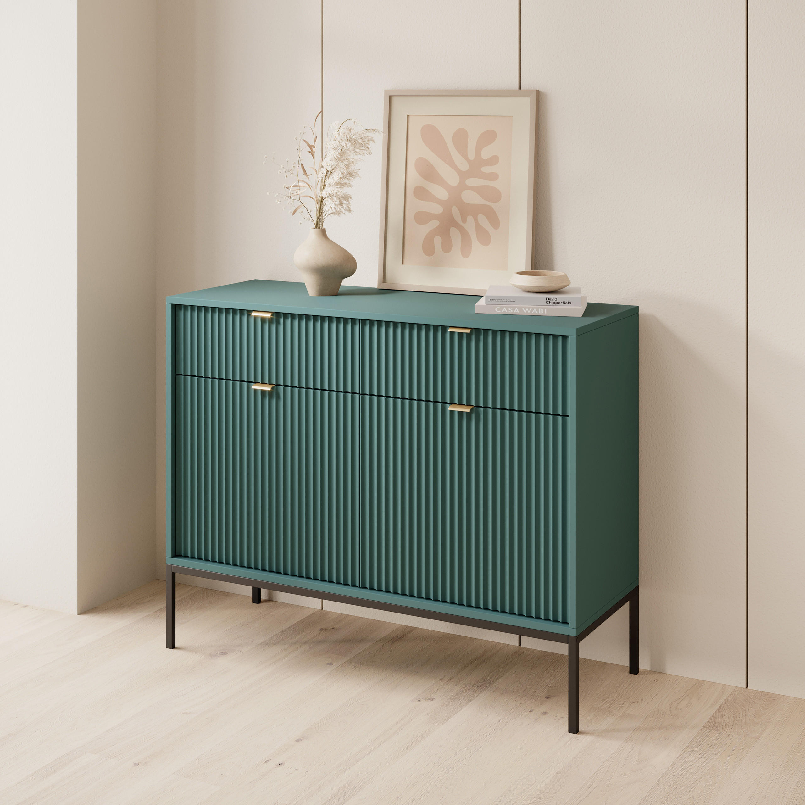 KOMMODE STELLARE 104/83/39 cm mit 2 Schubladen 2 Türen Hellgrün - Hellgrün, Holzwerkstoff (104/83/39cm) - MASSENO