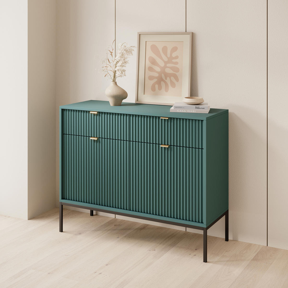 KOMMODE STELLARE 104/83/39 cm mit 2 Schubladen 2 Türen Hellgrün - Hellgrün, Holzwerkstoff (104/83/39cm) - MASSENO
