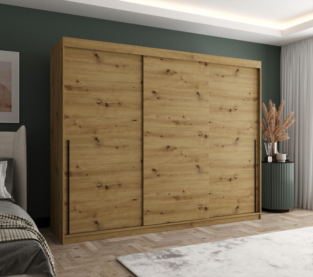 SCHIEBETÜRENSCHRANK 250 cm Breite Artisan mit schwarzem Griff - Schwarz/Eiche Artisan, Holzwerkstoff (250/200/62cm) - Home Collective