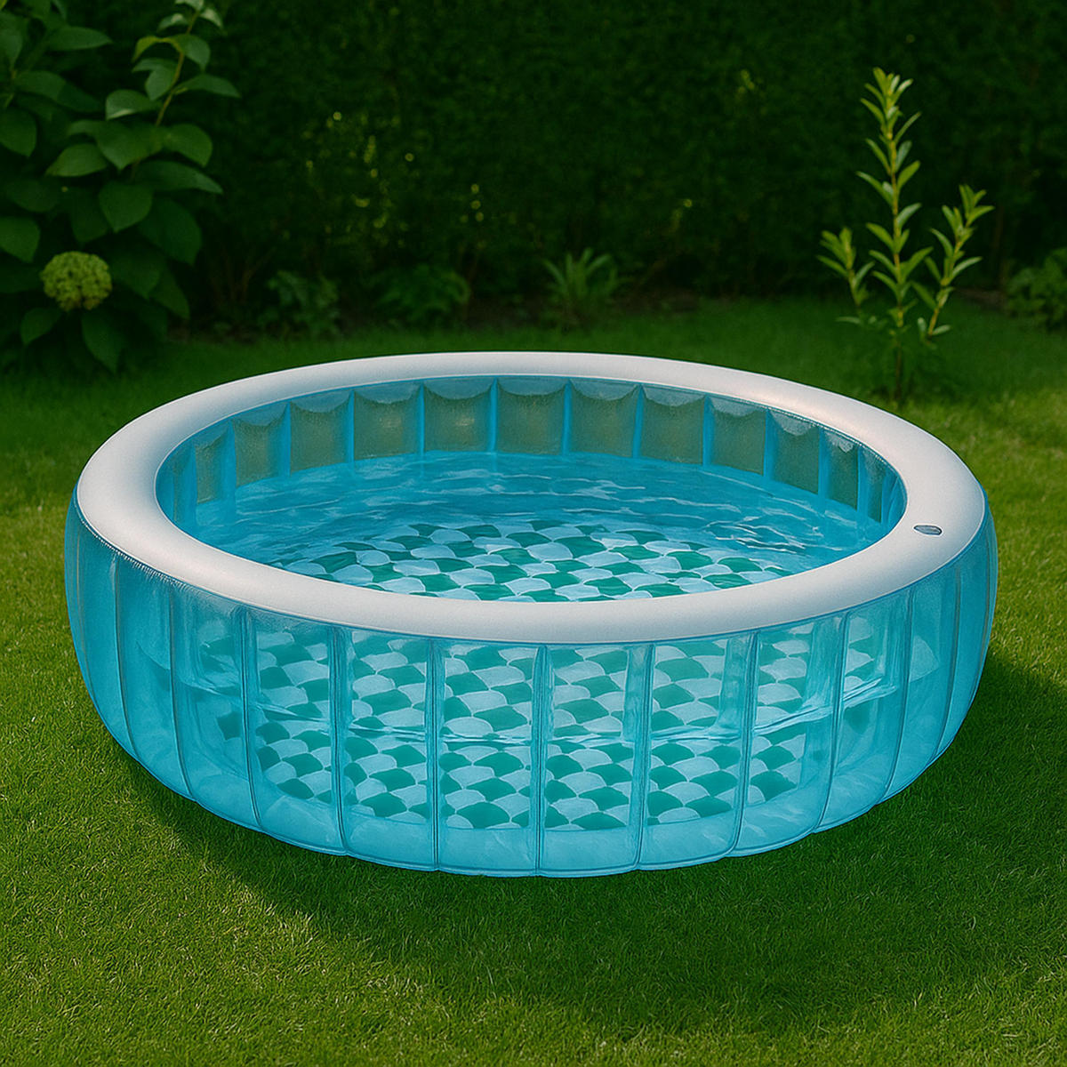 SUNCLUB Planschbecken Lattice rund Ø 150 x 46 cm mit transparenter I-Beam-Konstruktion und Ablaufventil - Transparent, Kunststoff (150/150cm) - Avenli