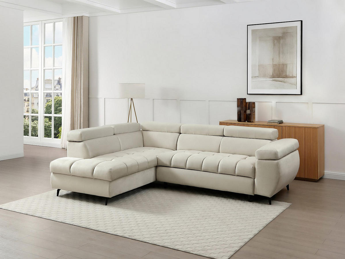 SCHLAFSOFA - 5 Personen - Samt - Beige - Beige, Textil (274/80/204cm) - Vente-Unique