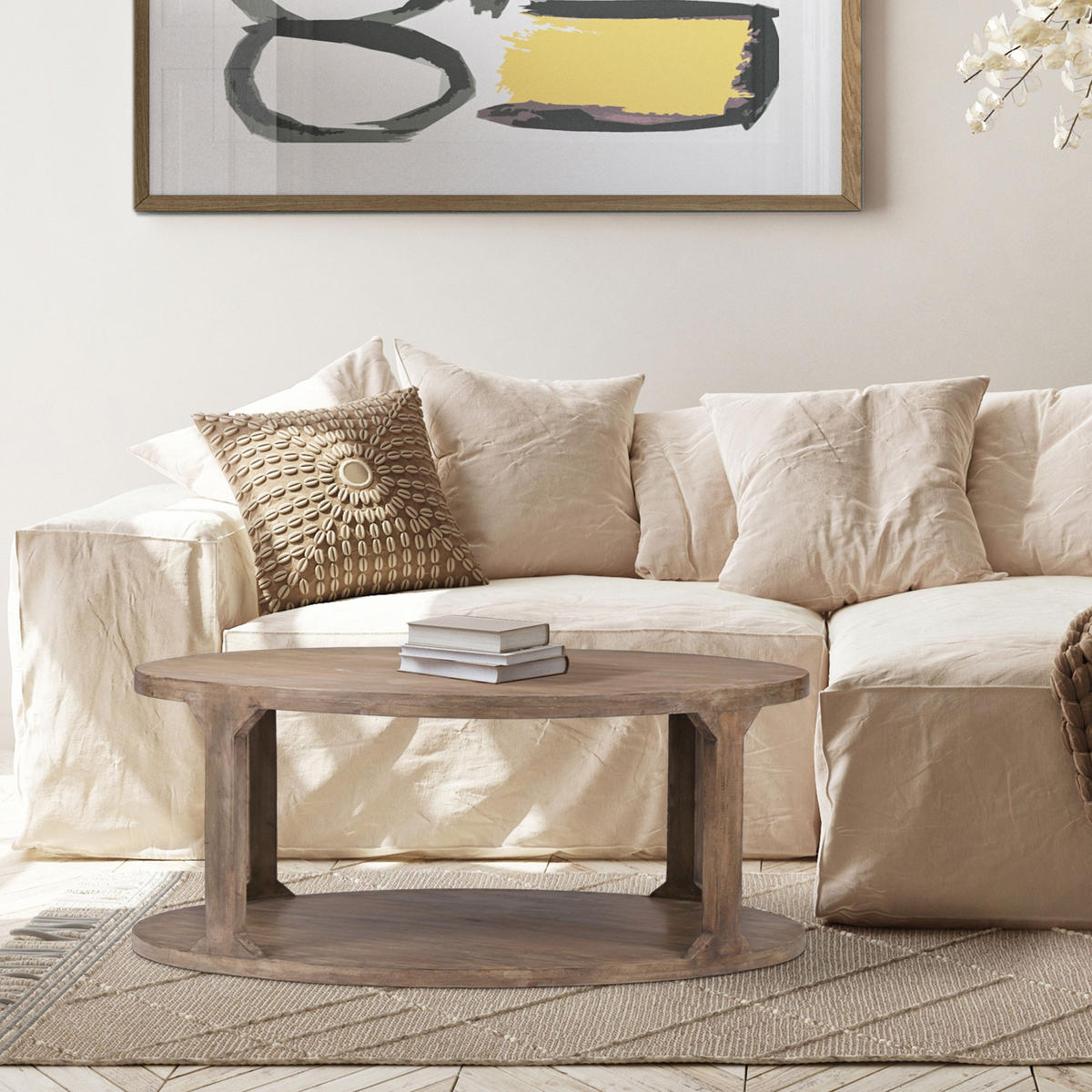 COUCHTISCH Ø100x45 cm rund Natur handgefertigt aus Mangoholz - Naturfarben, Holz (100/45/100cm) - WOMO-DESIGN