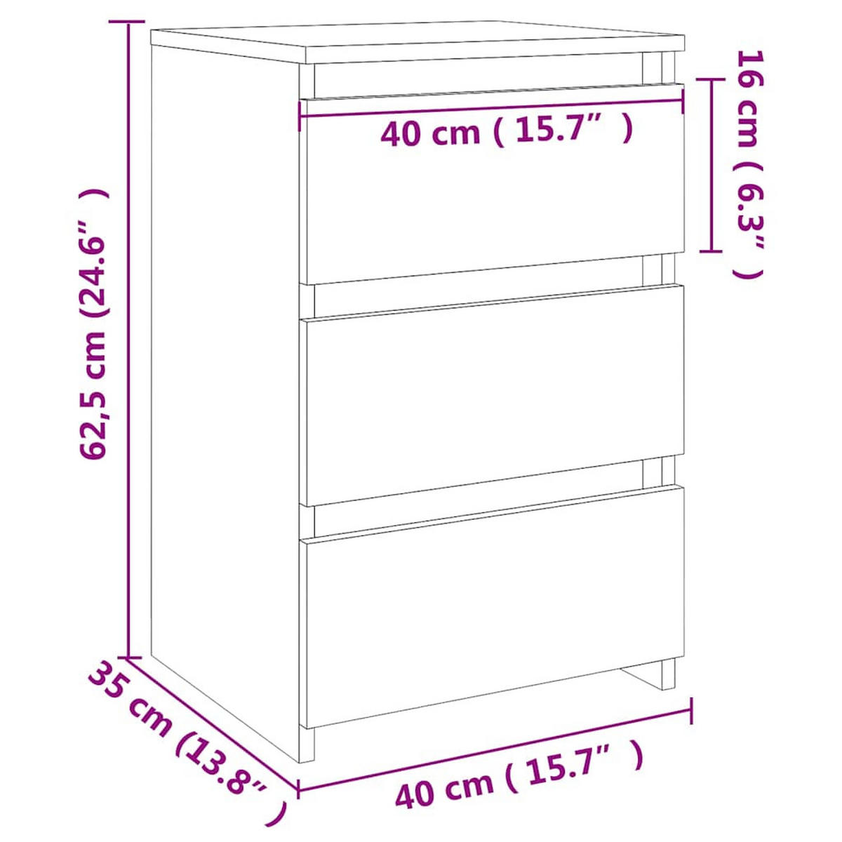 NACHTTISCH Sonoma-Eiche 40/35/62,5 Cm Holzwerkstoff - Hellbraun, Holzwerkstoff (35/62.5/40cm) - vidaXL
