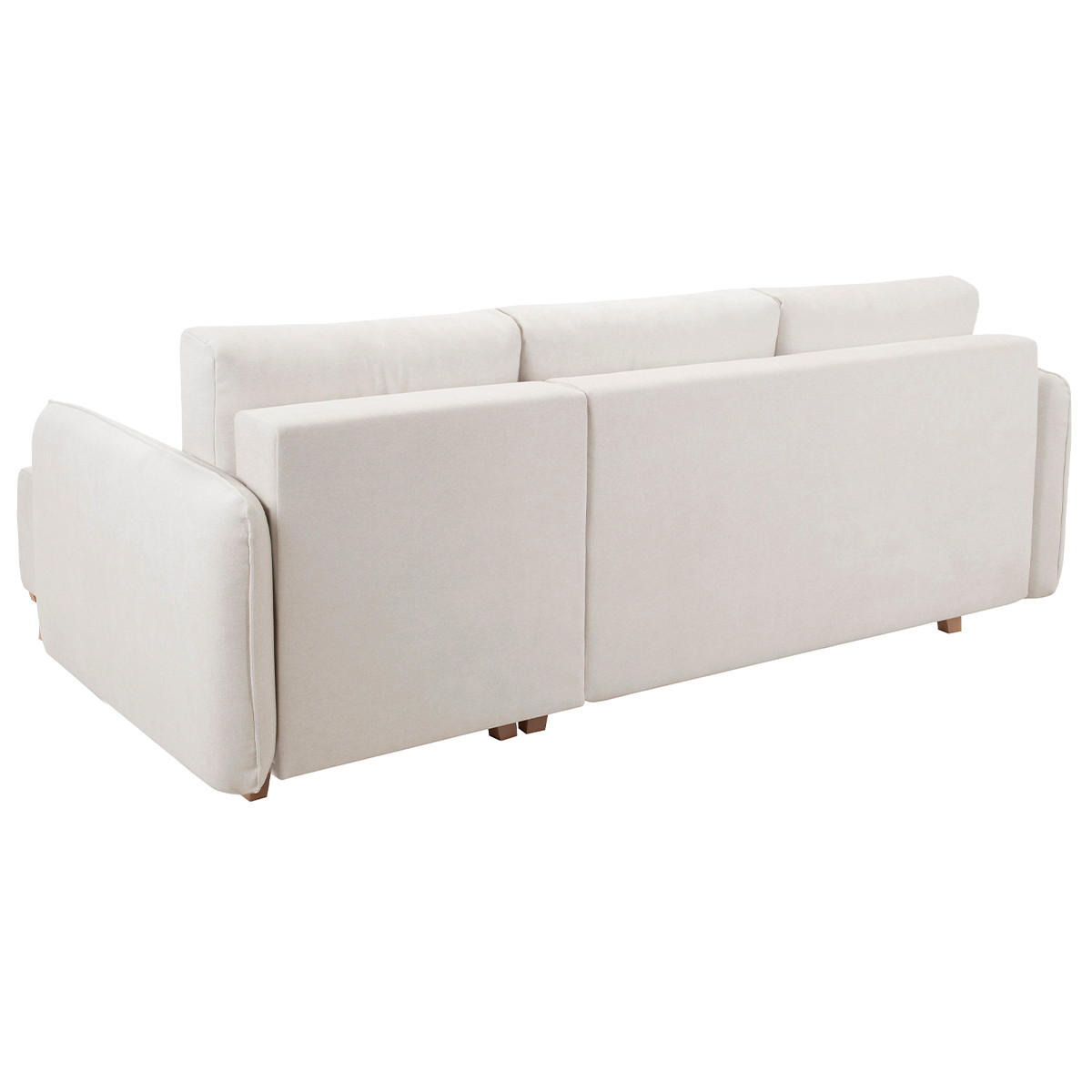 SCHLAF-ECKSOFA Beiger Stoff Velours-Effekt Helles Holz 3-4 Sitzer ROMANE - Beige, Textil (148/231cm) - Miliboo