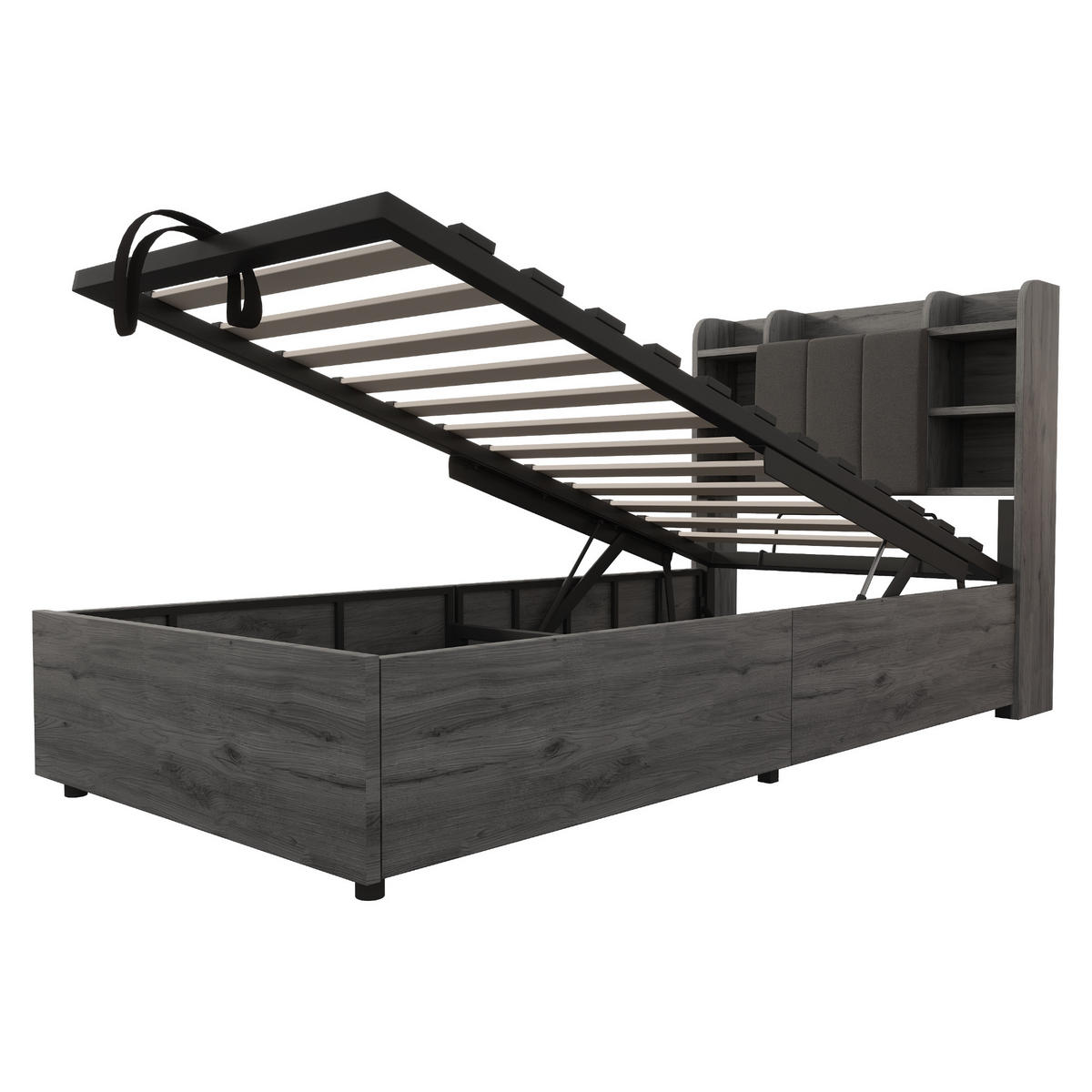 POLSTERBETT 90/200 cm Grau mit Stauraum, Ausgestattet mit USB und Tape-C-Steckdose - Grau, Holz (90/200cm) - Oxeza