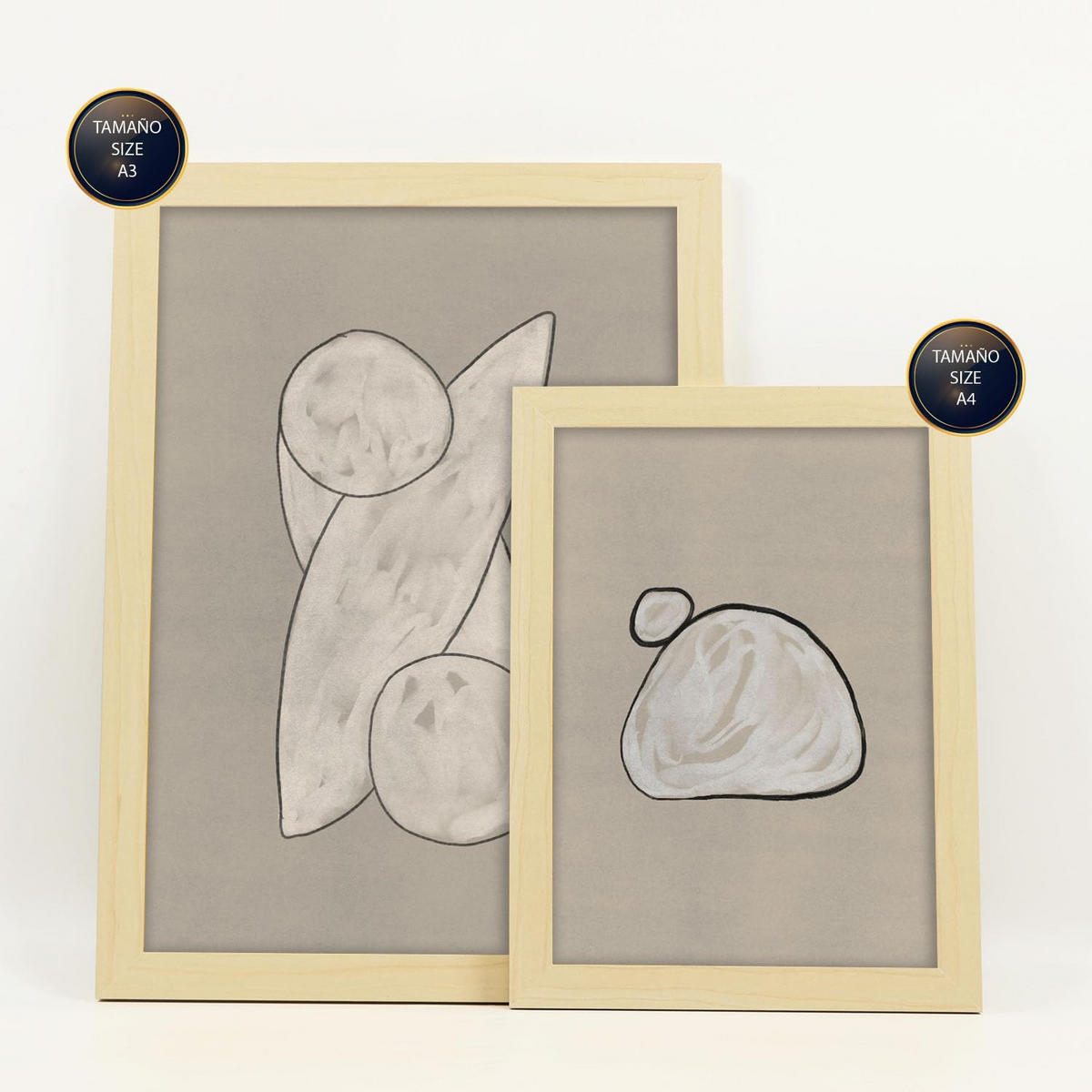 POSTER Set Mit 6 Kosmische Kontur In Form Abstracts Ästhetische Dekorative Gemälde Für Ihr Wohnzimmer Zuhause A3 & A4 Rahmen Aus Hellem Holz - Beige, Papier (29/3cm) - Nacnic