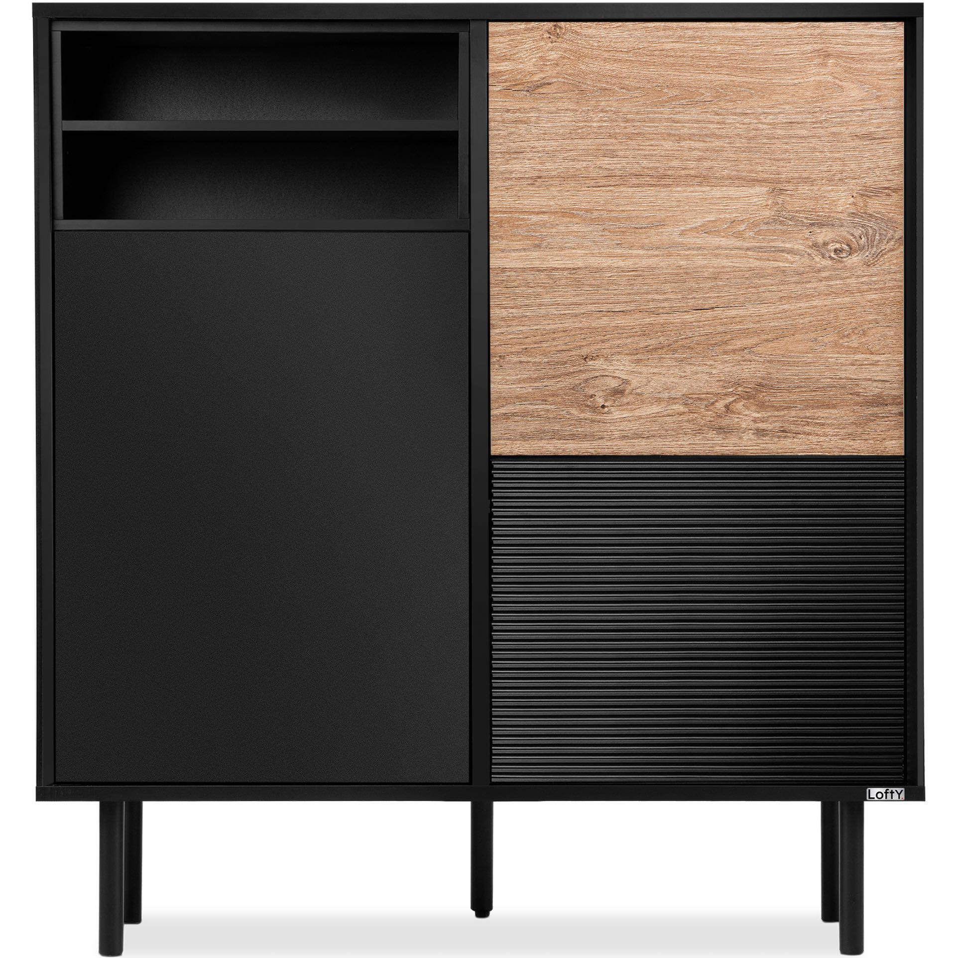 KOMMODE LOFTY TV/HiFi-Einlage, schwarz / Eiche natur - Eichefarben/Schwarz, Holzwerkstoff (102/109/41cm) - KONSIMO®