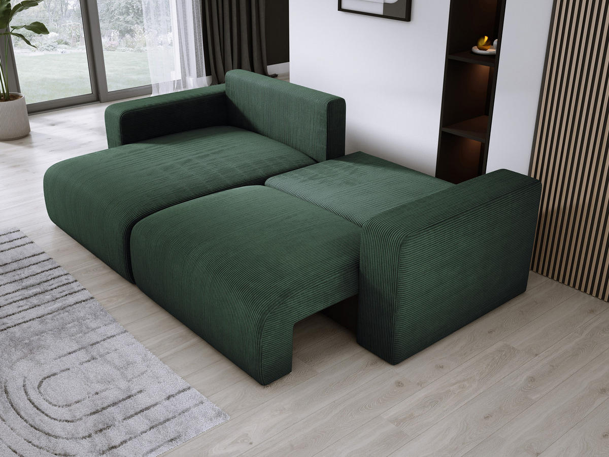 ECKSOFA Carl L-förmig Schlaffunktion und Bettkasten weicher Cordstoff flexibel stellbar lose Rückenkissen freistehend LINKS 143x247x83cm Forest green - Waldgrün, Holz/Textil (143/247cm) - DomoHome