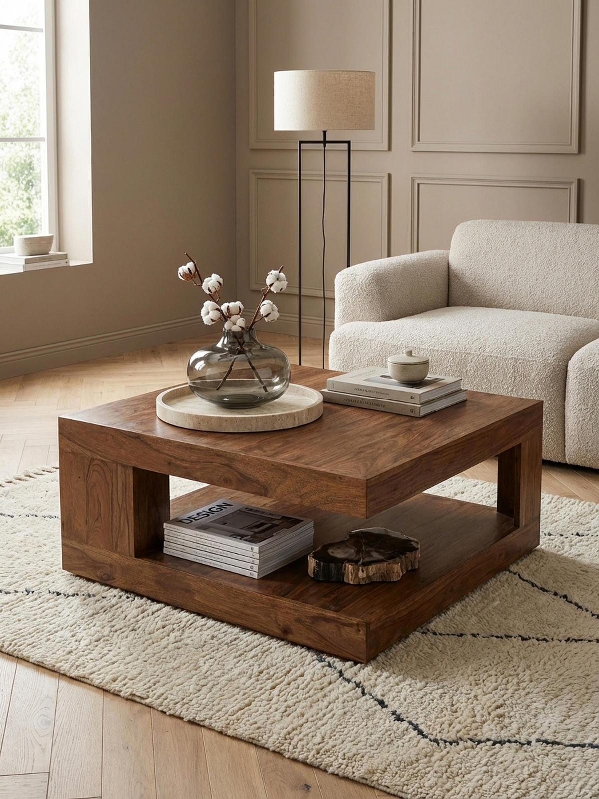 COUCHTISCH Sheesham Massivholz, Quadratisch, Maße 90x90 cm, Einzigartiges Unikat - Braun, Holz (90/90/40cm) - KADIMA DESIGN