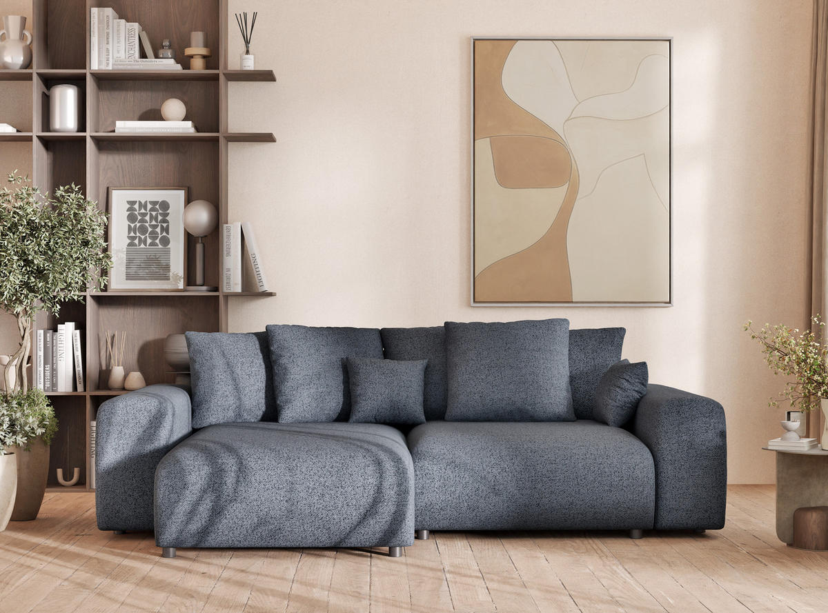 ECKSOFA MIT SCHLAFFUNKTION Solo Blau Grau Webstoff - Blaugrau/Schwarz, Holz/Holzwerkstoff (255/168cm) - Maison de Reve
