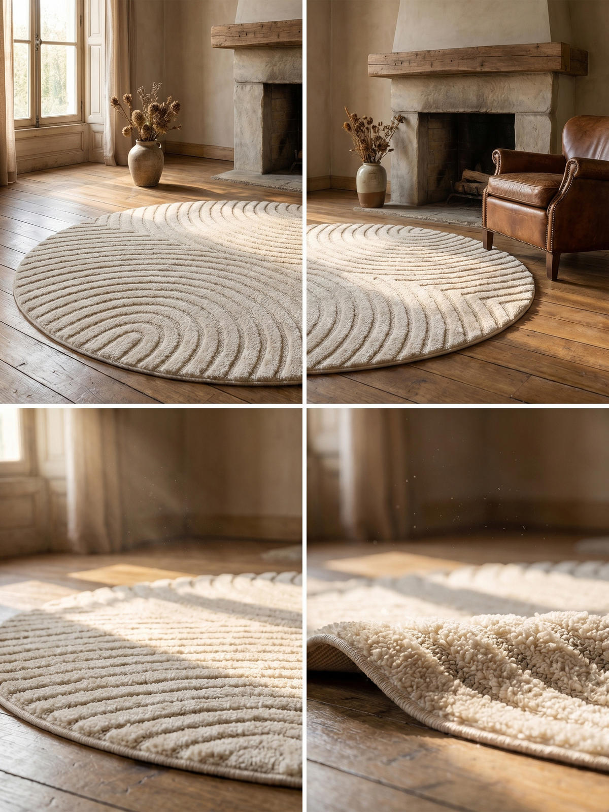 TEPPICH Wohnzimmer Hoch-Tief 3D-Effekt Organische Bögen mit 3D-Effekt OEKO-TEX 3D-Relief Boho Rund Creme 200x200 – RIGI - Creme, Textil (200/200cm) - KADIMA DESIGN