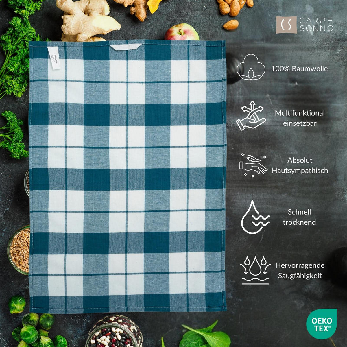 GESCHIRRTÜCHER 50x70 cm im 4er Set aus 100% Baumwolle, Küchentücher Petrol - Petrol, Textil (50/70cm) - Carpe Sonno