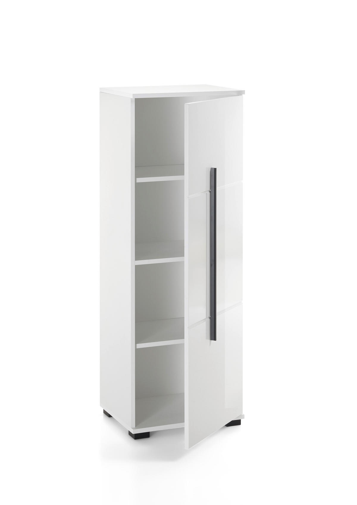 BADSCHRANK M12 Weiß Hochglanz 45/126/35 cm halbhoch rechts - Weiß Hochglanz, Holzwerkstoff (45/126/35cm) - Livojo